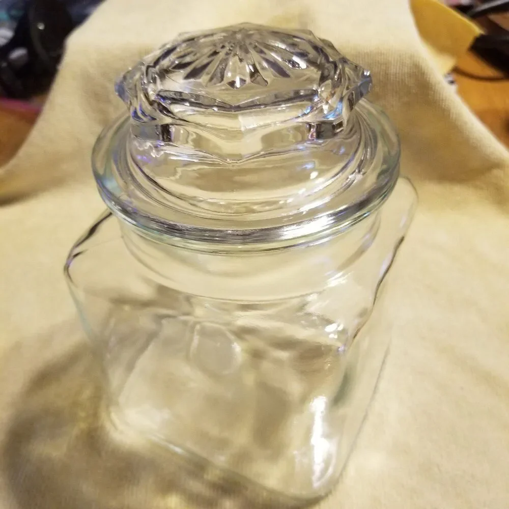 Vintage square Glass jar with decorative glass lid